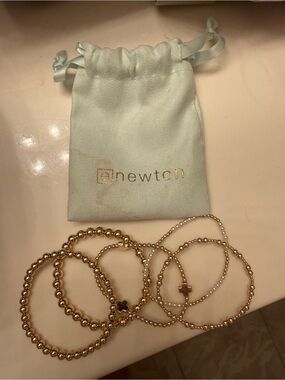 Newton Gold-Tone Beaded Bracelet Stack with Cross Accent - Gold